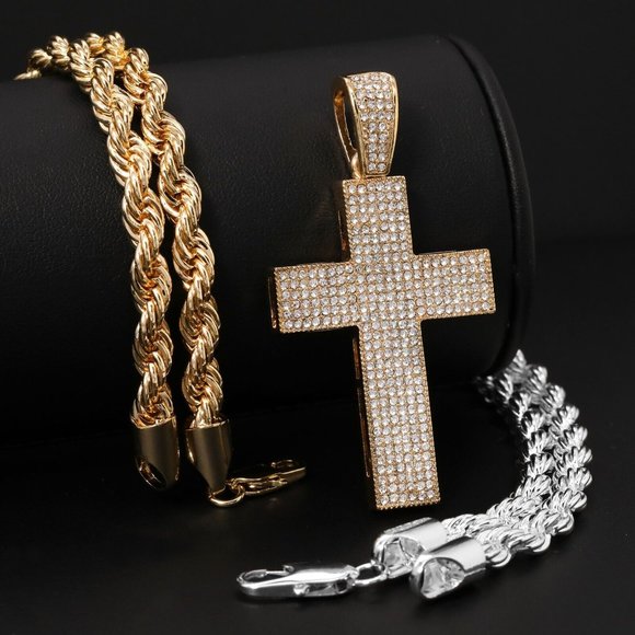 14k Gold Jesus Pendant Two-Tone Necklace Set